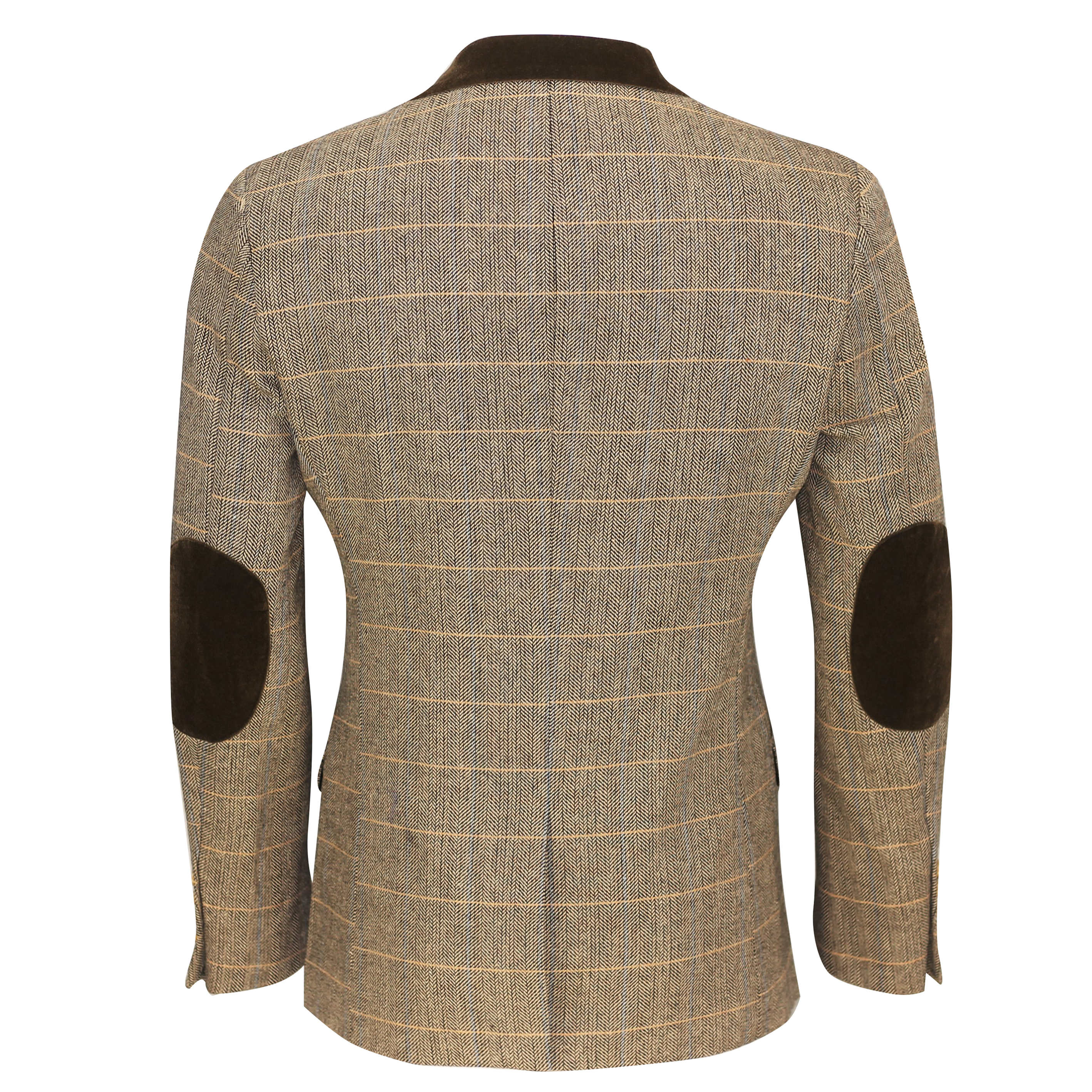 Mens Vintage Tweed Herringbone Check Brown Grey Velvet Collar Elbow Patch Blazer | eBay